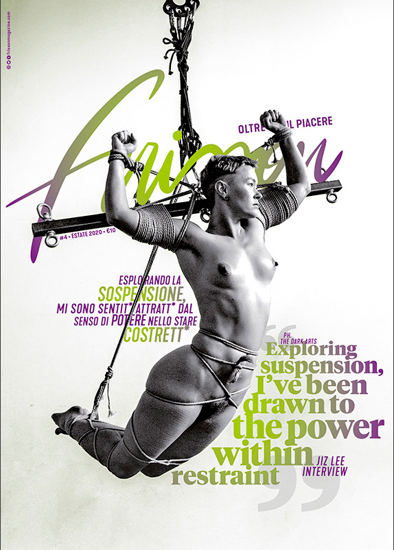 copertina di frisson 4 con jiz lee nud* appes* e legata con delle corde