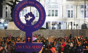 International Day for the Elimination of Violence against Women 2019 march in Mexico City in front of Palacio Bellas Artes. "Ni una mas!"